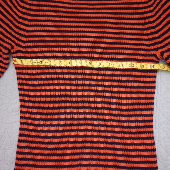 Ralph Lauren Orange Navy Blue Striped Shaker Knit Boat Neck Sweater Size Small - Picture 12 of 15